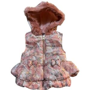 Little Lass Pink Hooded Puffer Sparkle Vest Size 24M